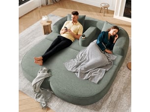 Canapé convertible 2 places en velours côtelé vert, 176 x 184 x 47 cm, porte-gobelets, sans montage, livré compressé, coussins inclus, pour le salon