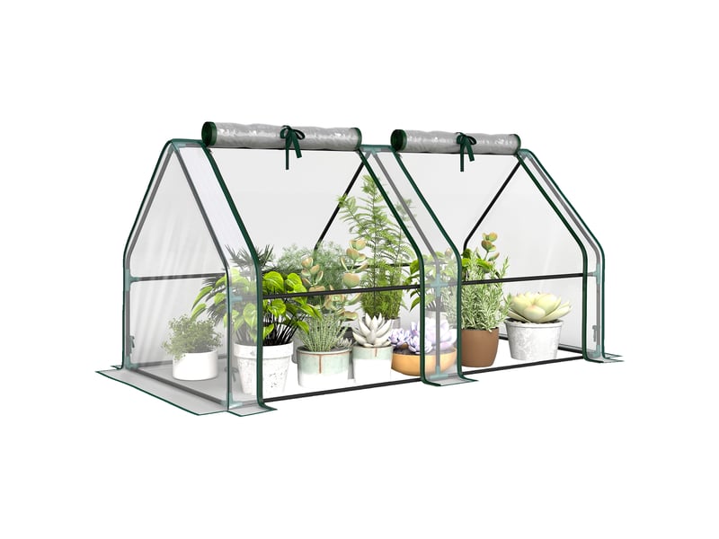  Mini serre de jardin mini serre tunnel toit pointu acier anti-uv fenêtres, 180x 90x90cm, transparent  - Conforama A