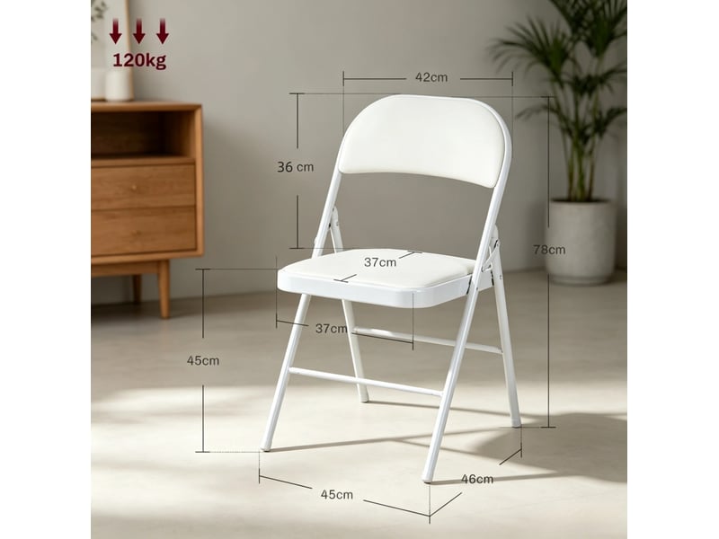  Lot de 2 chaises de salle à manger pliantes en acier, blanches  - Conforama E