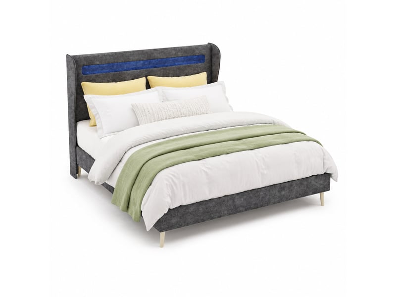  Lit adulte 140x200 cm en tissu gris avec tête de lit led réglable  - Conforama A