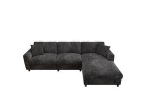 Canapé d'angle réversible 3 places avec méridienne modulable et ressorts ensachés, en chenille gris, 256 × 137 × 79 cm