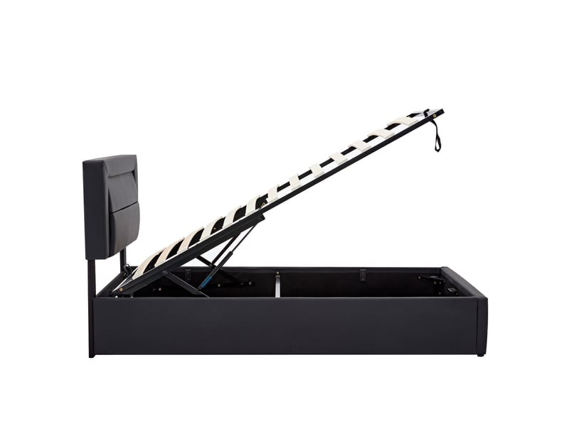  Lit coffre rembourré 90x190 cm pu noir motif litchi avec led usb charge sans fil rangement moderne  - Conforama D