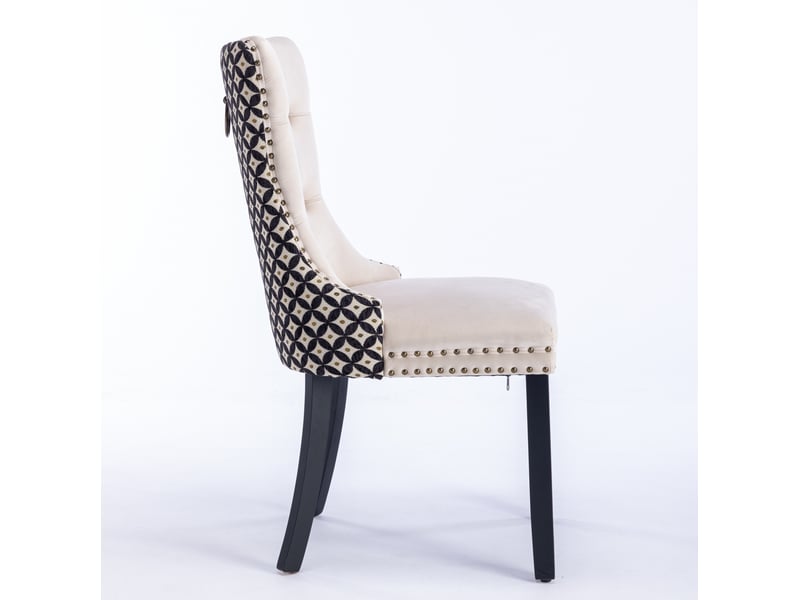  Lot de 2 chaises de salle à manger en velours beige et noir, pieds en bois  - Conforama E