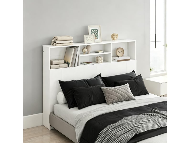  Tête de lit 140 cm blanche avec 4 niches de rangement en mdf et panneau de particules  - Conforama D