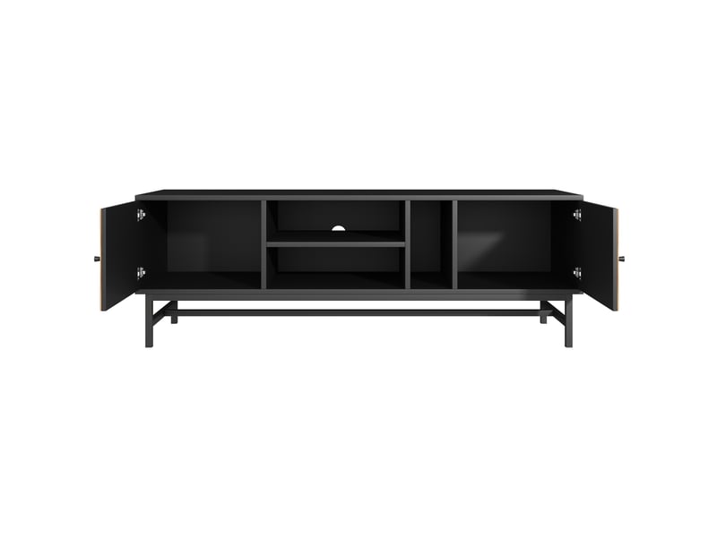  [déstockage] meuble tv 150 cm noir bois grand espace rangement style moderne minimaliste  - Conforama D