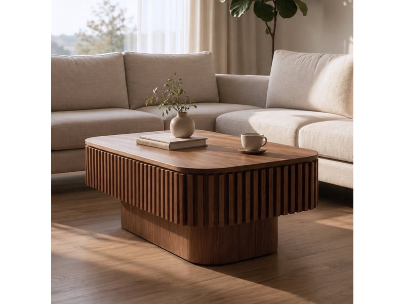  Table basse rectangulaire avec rangement dissimulé et plateau amovible, finition noyer pour salon, 98 × 60 × 35 cm  - Conforama D
