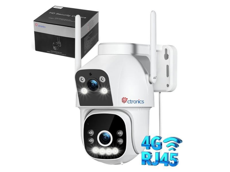 Caméra de sécurité extérieure ptz double objectif 4g lte vision couleur 25 m 355 90 deux voies audio ip66 - Conforama A