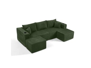 Canapé d'angle modulaire 3 places 230x138x75 cm velours côtelé vert
