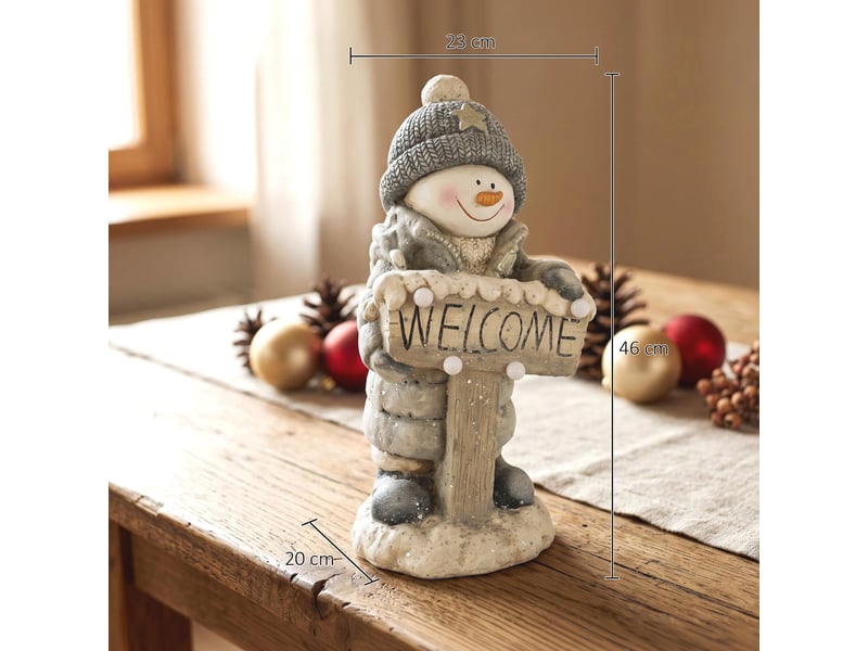  Décoration de noël : bonhomme de neige illuminé, statue de noël en mgo avec panneau de bienvenue, led et minuterie.  - Conforama E