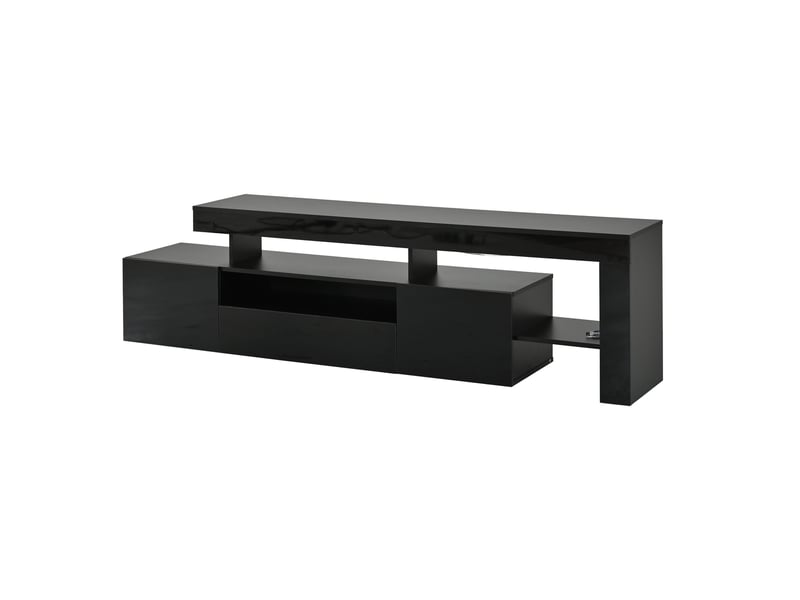  Meuble tv noir haute brillance 192x37x53 cm avec led et 3 portes, rangement moderne pour tv jusqu'à 85 pouces  - Conforama A