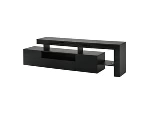 Meuble tv noir haute brillance 192x37x53 cm avec led et 3 portes, rangement moderne pour tv jusqu'à 85 pouces