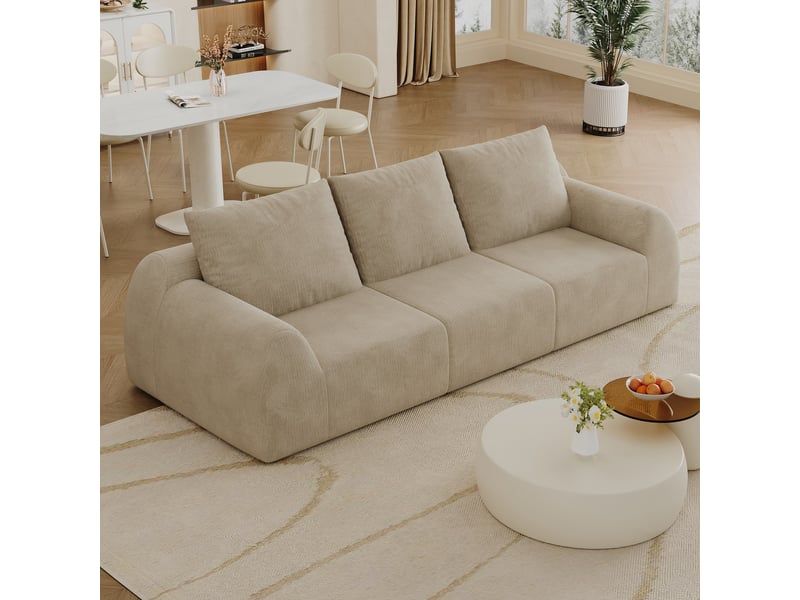 Canapé droit 3 places, canapé compressé en chenille, 257 x 95 x 85 cm, mousse haute élasticité, kaki  - Conforama B