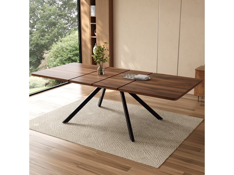 Table à manger extensible 160200240 x 90 x 74,5 cm, 6 à 10 personnes, mdf effet noyer et pieds métal Fay Lum - Conforama B