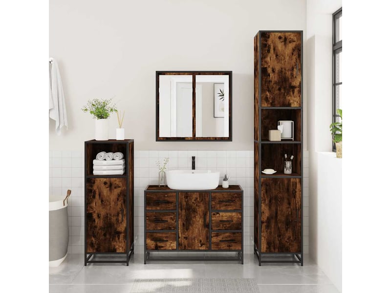 Ensemble de meubles de salle de bain 2 pcs chêne fumé cf63589 - Conforama D