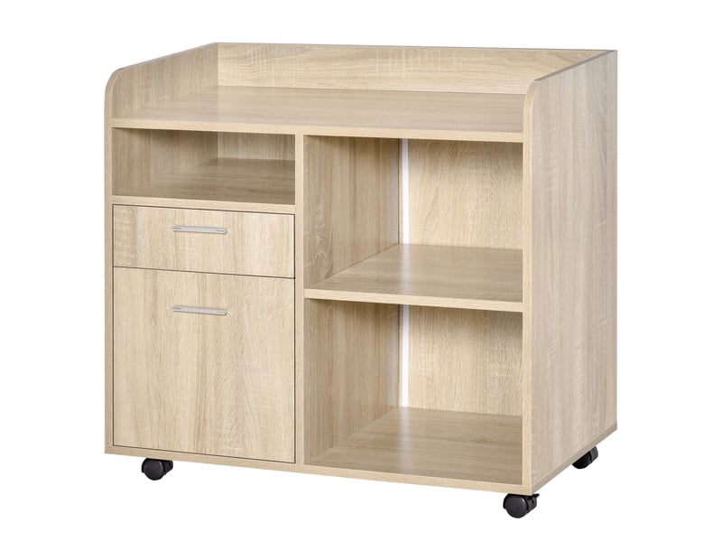  Support d'imprimante - caisson d'organisation de bureau roulant - dim. 80l x 40p x 72h cm en bois chêne clair  - Conforama A