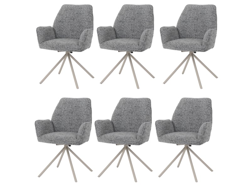  Lot de 6 chaises de salle à manger hwc-g67, pivotantes, position automatique, métal, chenille (410 gm²) - piètement crème, gris clair  - Conforama A