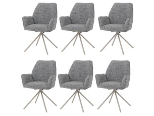 Lot de 6 chaises de salle à manger hwc-g67, pivotantes, position automatique, métal, chenille (410 gm²) - piètement crème, gris clair