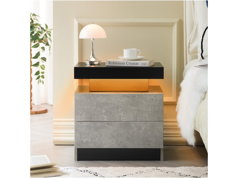  Table de chevet led grise, 2 tiroirs, design moderne  - Conforama B