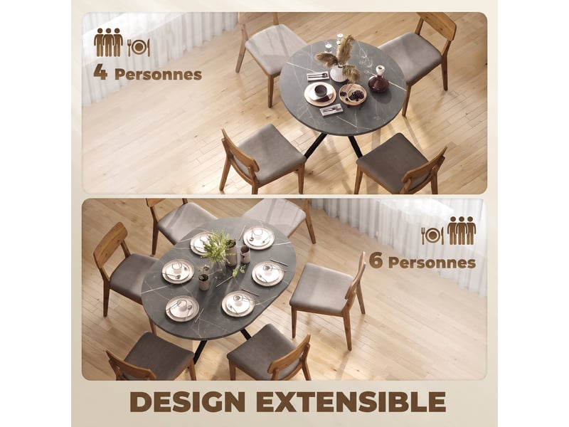  Table à manger extensible ovale pour 4 à 6 personnes, effet marbre noir, table de cuisine avec rallonge 100-135 cm  - Conforama A