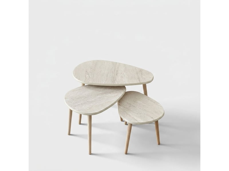  Set de tables basses de salon en mdf avec pieds en bois alvin - beige  - Conforama A