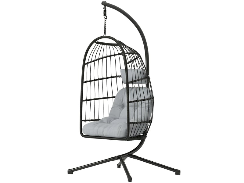  Fauteuil œuf suspendu pliable avec support coussin, 101x105x196cm gris  - Conforama A