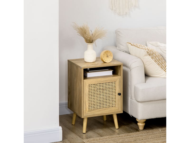  Table de chevet table de nuit avec placard porte cannage et niche design vintage naturel 39 x 35 x 60 cm  - Conforama D