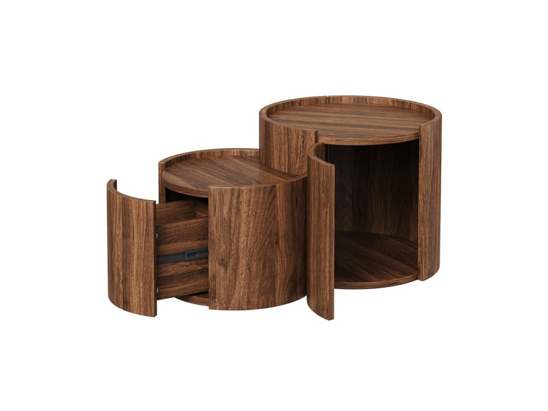  Table basse 77,5 x 47,5 cm noyer, panneau de particules avec tiroirs et rangement à portes courbes  - Conforama E