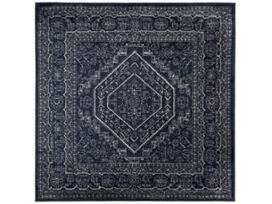 Tapis médaillon en polypropylène bleublanc, 122 x 122 cm