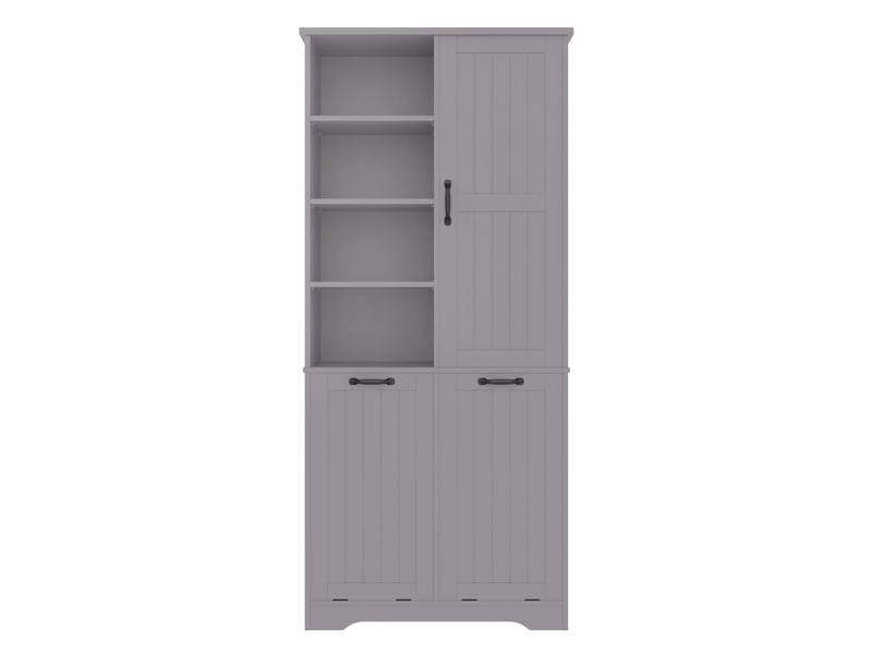  Colonne de salle de bain grise en mdf 78 × 35 × 172,7 cm, double panier à linge, étagères réglables et rangements  - Conforama A
