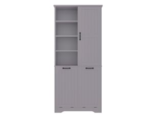 Colonne de salle de bain grise en mdf 78 × 35 × 172,7 cm, double panier à linge, étagères réglables et rangements