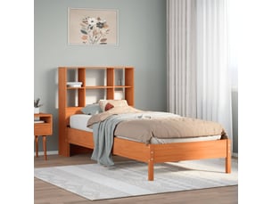 Lit adulte, lit simple, lit bibliothèque sans matelas marron 100x200cm pin massif cf17936