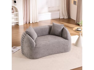 Canapé compressé 2 places 155x90x67 cm sans montage, sans structure, accoudoirs avec lacets, 2 coussins, mousse, tissu chenille gris clair