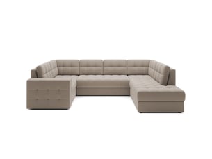 Canapé d'angle droit fixe MEUBLORAMA 5 places Polyester beige avec coffre de rangement