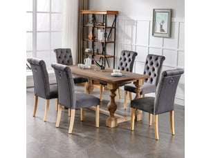 Chaises de salle à manger lot de 6 avec dossier incurvé  - capitonnage, pieds en chêne, velours gris