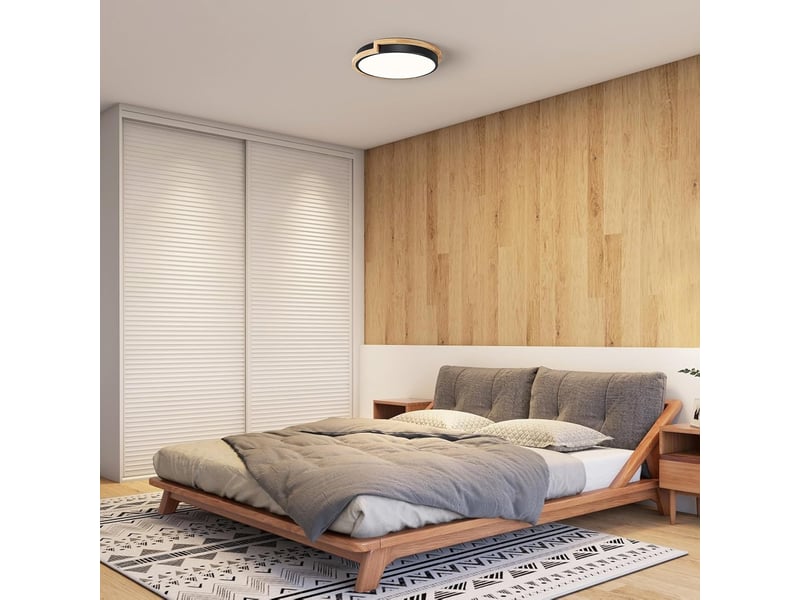  Plafonnier noir 30cm led 18w avec bois – 4000k  - Conforama D