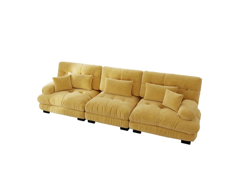  Canapé d'angle modulaire 3 places en chenille jaune, canapé convertible à assise profonde pour salon, appartement ou bureau  - Conforama C
