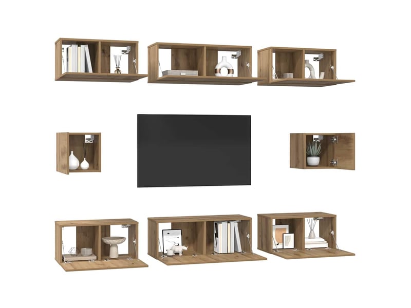  Ensemble meuble tv - banc tv - meuble de rangement 8 pcs chêne artisanal bois d'ingénierie  - Conforama C