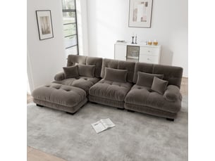 Canapé d'angle modenvie modulable 3 places 313 x 145 x 81 cm avec ottoman chenille marron