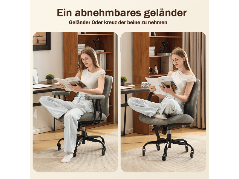  Chaise de bureau ergonomique avec soutien lombaire, hauteur réglable, dossier inclinable et accoudoirs en cuir gris  - Conforama E