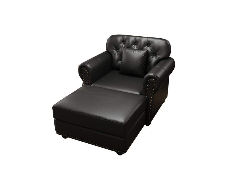  Fauteuil chesterfield 1 place + pouf en simili cuir noir, capitonné, 105 cm Fay Lum - Conforama A