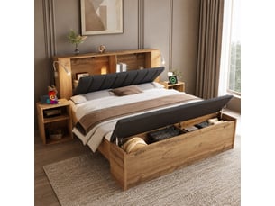 Lit avec rangement 160x200 cm <strong></strong>  <strong></strong> coloris marron