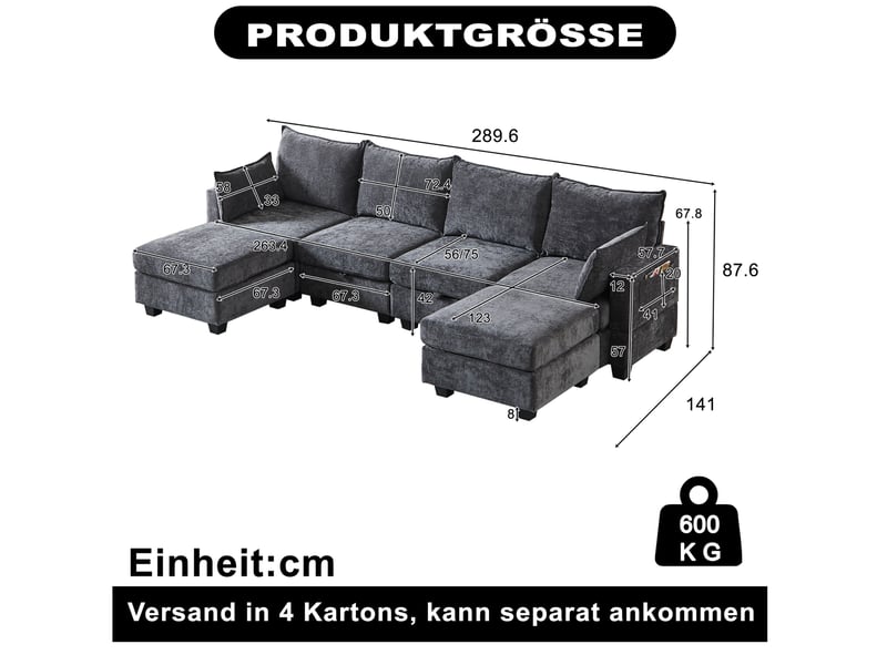 Canapé d’angle modulable convertible 6 places en chenille gris avec rangement - Conforama E