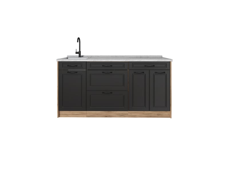  Vicco bloc de cuisine, anthracite campagnechêne doré, 160cm plan de travail marbre  - Conforama A