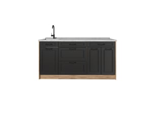 Vicco bloc de cuisine, anthracite campagnechêne doré, 160cm plan de travail marbre