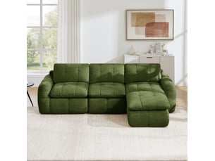Canapé modulable 3 places 264x160x68 cm, sans montage, 1 pouf, chenille, mousse 32d, vert