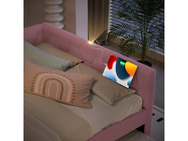 Lit en velours rose 140x200 cm - Conforama E