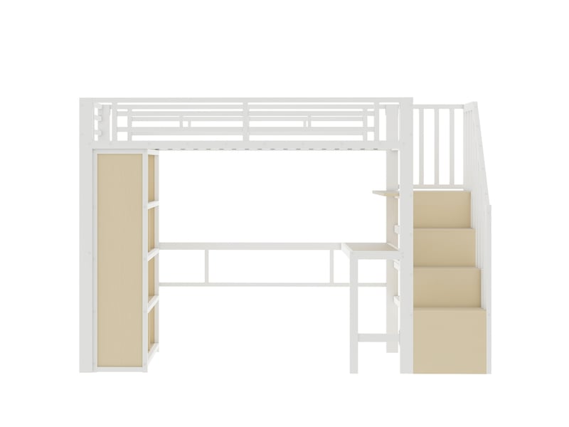 Lit mezzanine métal blanc 90x200 cm avec bureau led rangement escalier - Conforama A