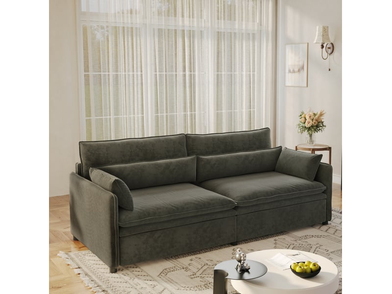  Canapé convertible 3 places 206x91x86 cm en chenille avec rangement gris foncé chicfurn  - Conforama B