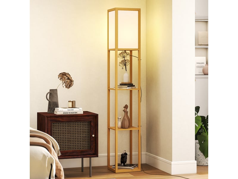  Lampadaire avec compartiments de rangement, ampoule e27, pour salon, chambre, bureau, naturel  - Conforama C