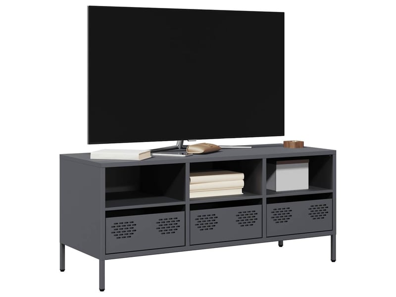  Meuble tv - banc tv - meuble de rangement anthracite 101,5x39x43,5 cm acier laminé à froid  - Conforama B
